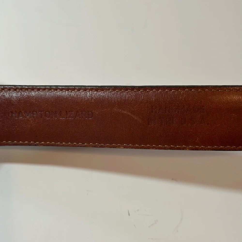 Vintage Lloyd's Brown Lizard Grain Leather Belt Solid Brass Buckle Size 40